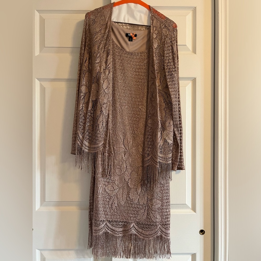 SLNY Champagne Dress with Shawl Size 10